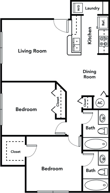 2 bedroom 2 bathroom floorplan