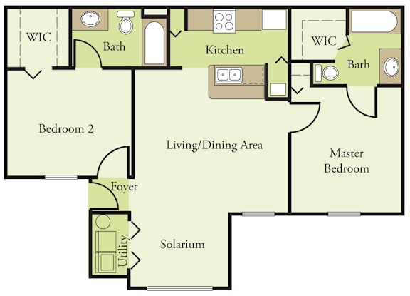 Two Bedroom Two Bathroom Floor Plan
