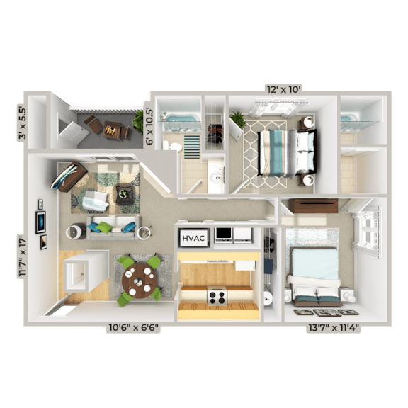 2 bed 2 bath at Fox Hollow Apartment Homes, High Point, NC