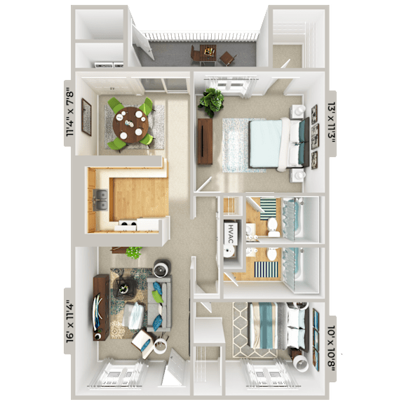 2 bedroom 2 bathroom floorplan at Patriot Point Apartment Homes, North Carolina