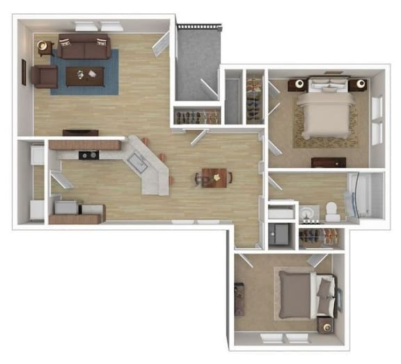 2 bedroom 1 bath 890 sqft Floor plan at Falcon Pointe Apartments, Rosenberg, TX, 77471