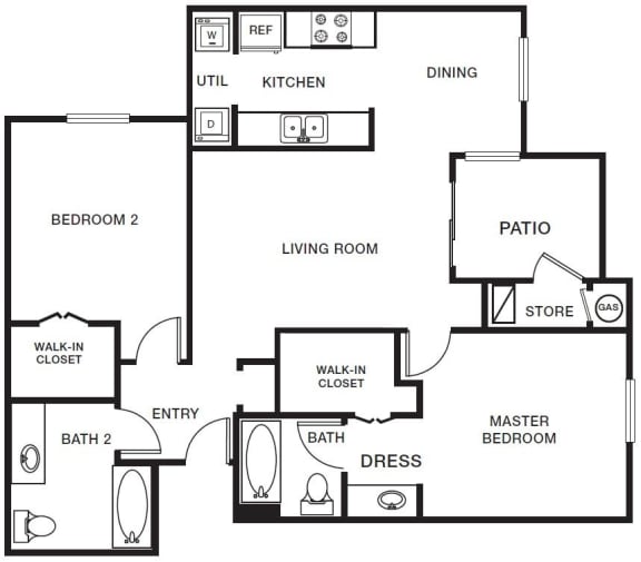 Two bedroom two bath floor plan