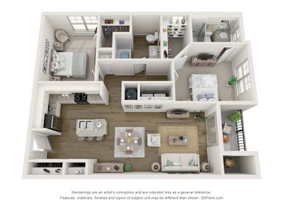 Two bedroom two bath floor plan at Litchford 315 Apartments, Raleigh, NC