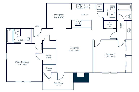 B1 Floor Plan 2 Bedroom 2 Bath
