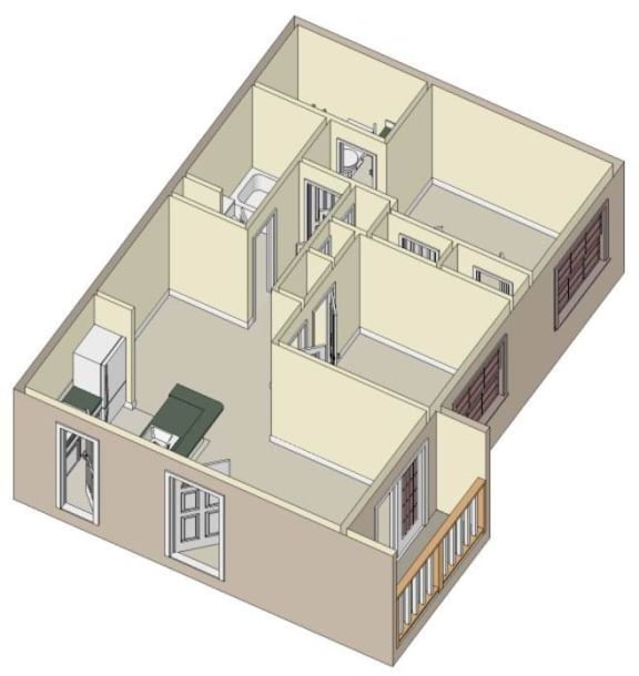 Two Beds Floor Plan at River Park Place Apartments, Vero Beach, FL