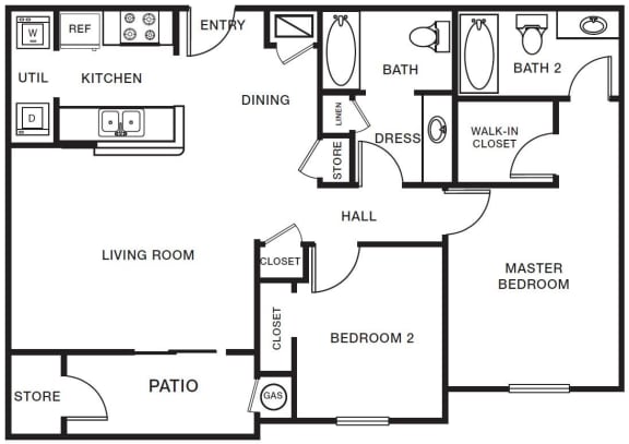 Two bedroom two bath floor plan