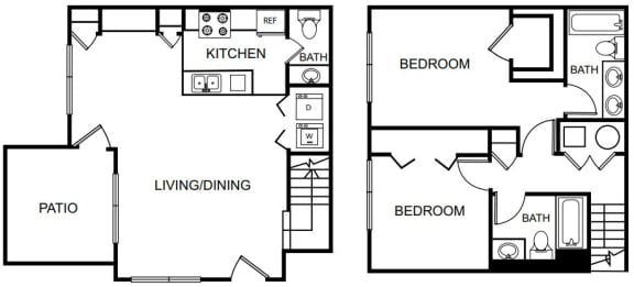 Two Bedroom Two and a half Bathroom Floorplan 1110