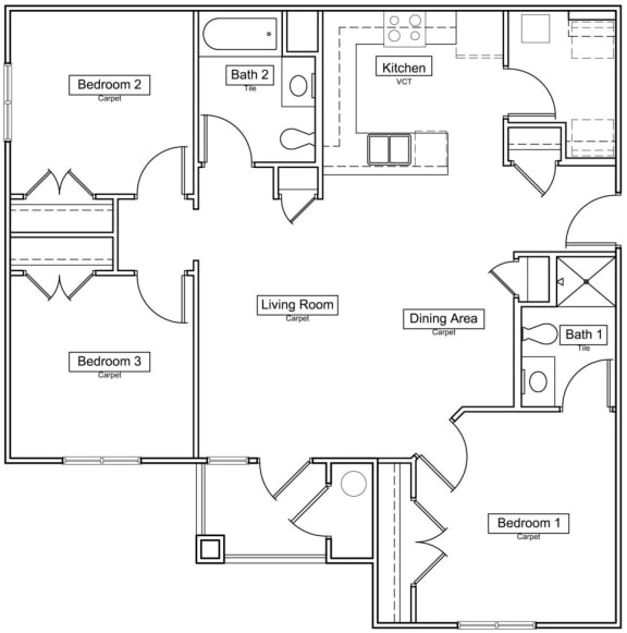 3 Bedroom Floorplan 1116 SQFT
