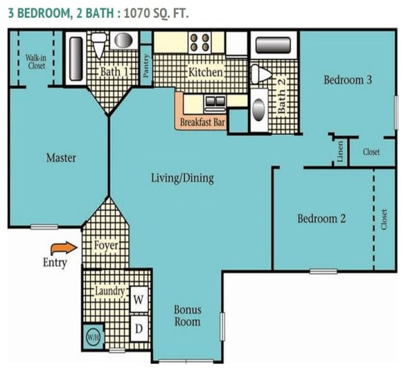 Three Bedroom Two Bathroom Floor Plan