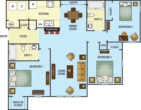 Three Bedroom Two Bathroom Floor Plan