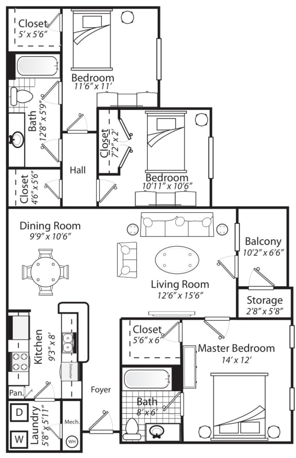 Three Bedroom Two Bath 1350 Square Feet