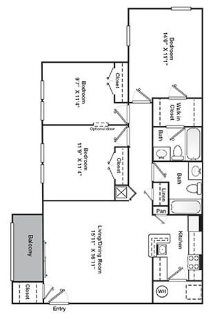 Three Bedroom Two Bath 1101 Square Feet