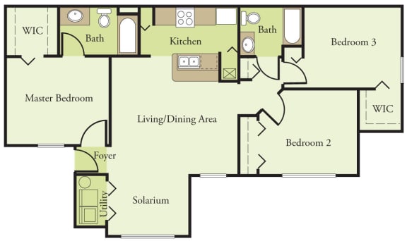 Three bedroom two bathroom floorplan