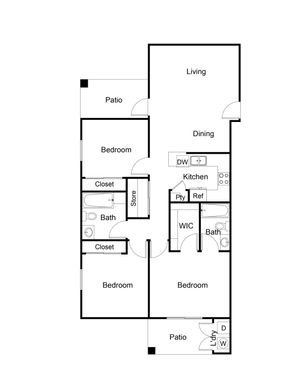 3 bedroom 2 bathroom floorplan