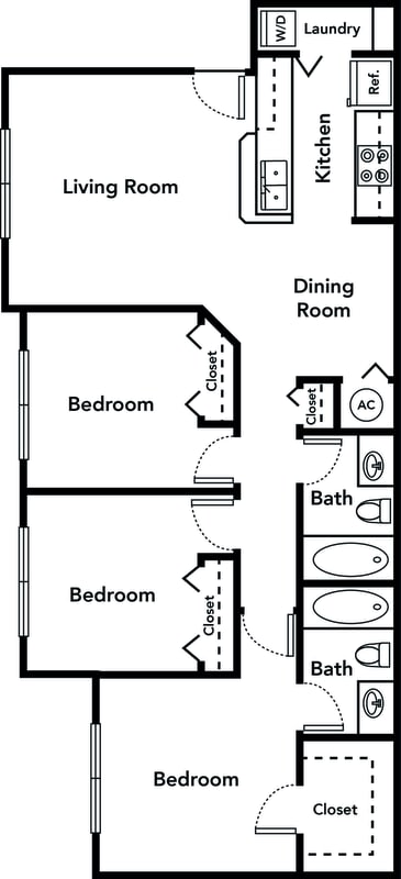 3 bedroom 2 bathroom floorplan