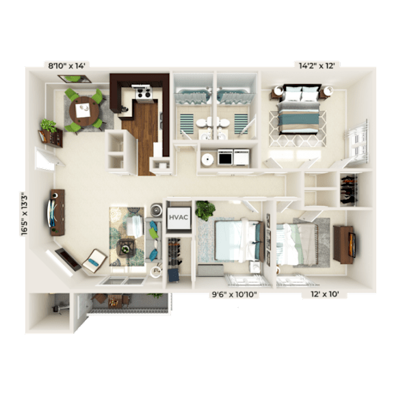 C1 Three bedroom floorplan