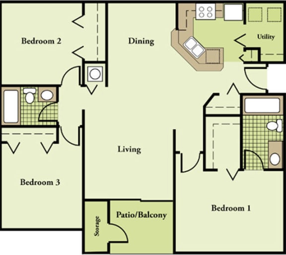 3 Bedroom 2 Bathroom Floor Plan