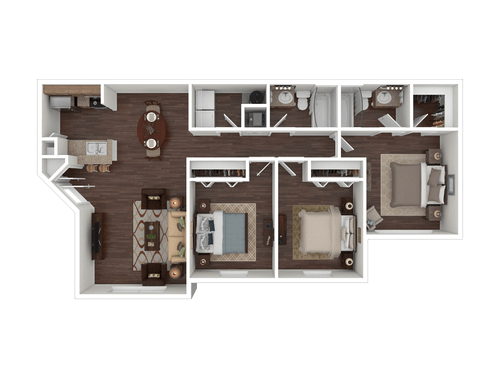 Three Bedroom Two Bathroom Floor Plan 1,154 Square Feet