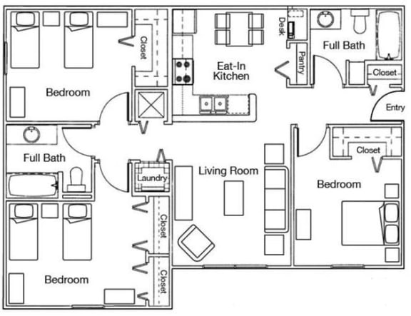 3 Bedroom 2 Bathroom Floor Plan