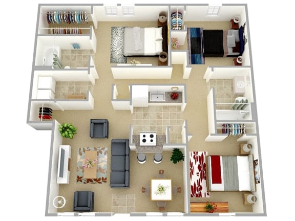 Three bedroom two bathroom 1156 sqft floor plan