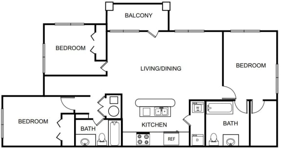 Three Bedroom Two Bathroom Floor Plan 1251