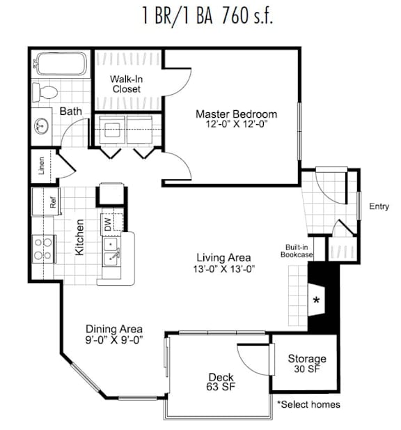 A1 Floor Plan at Bridges at Mallard Creek Apartment Homes, North Carolina, 28269