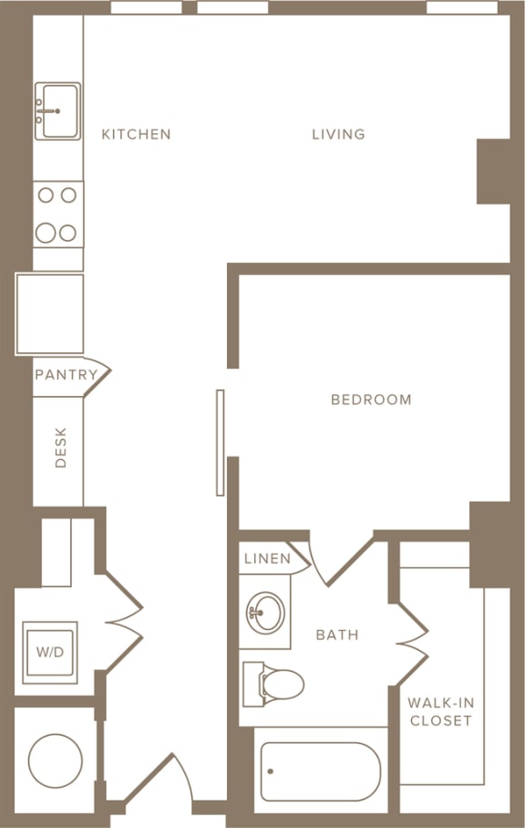 One Bedroom One Bathroom Floorplan 617