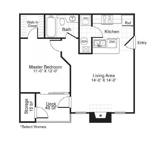 One bedroom floorplan