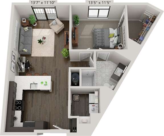 a floor plan of a 1 bedroom apartment