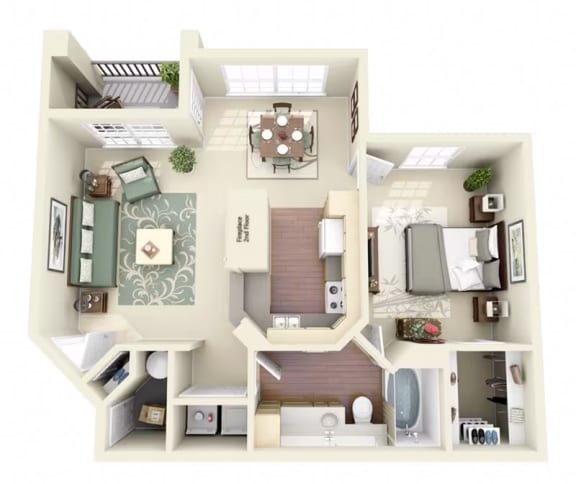 one bedroom floorplan apartment