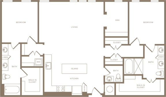 Two Bedroom Two and a half Bathroom Floorplan 1555