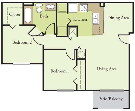 Two Bedroom One Bathroom Floor Plan