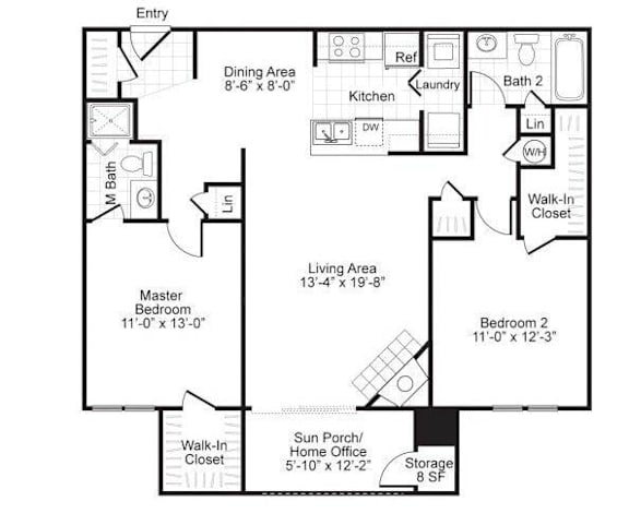 Floor Plan  Woodlyn on the Green| B2 Floor Plan at Woodlyn on the Green Apartment Homes, North Carolina, 27513