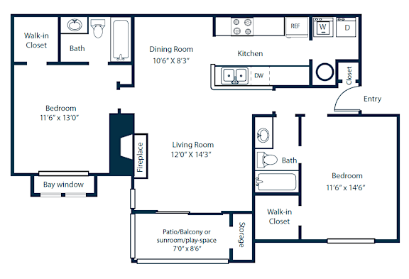 Southpark Commons B6 Floor Plan 2 Bedroom 2 Bath