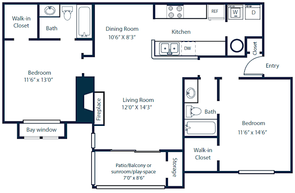 Southpark Commons B7 Floor Plan 2 Bedroom 2 Bath