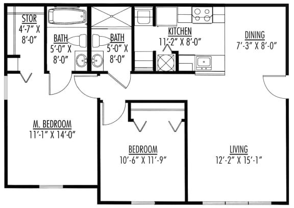Banyon 2 Bedroom 2 Bathroom Floor Plan