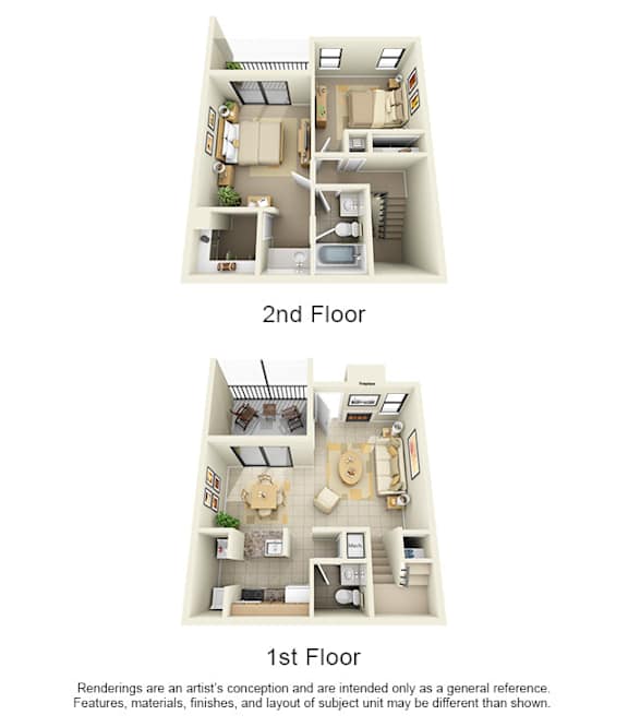 A diagram shows two different layouts for the first and second floors of an apartment.