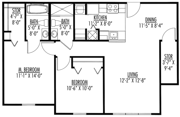 2 Bedroom 2 Bathroom Floor Plan