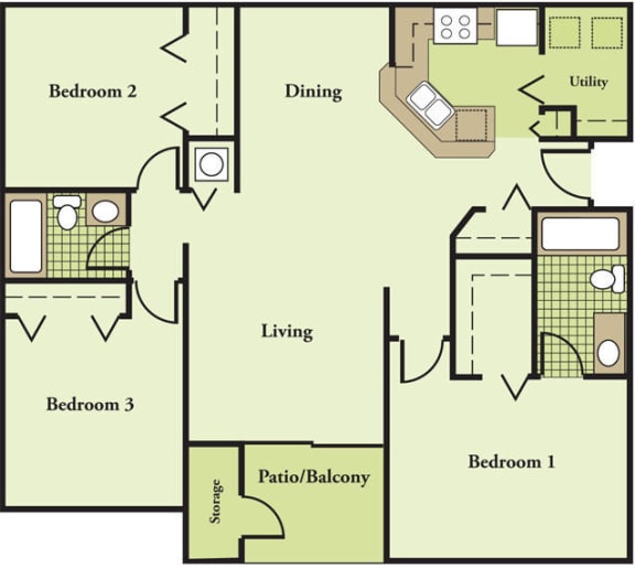 3 Bedroom 2 Bathroom Floor Plan