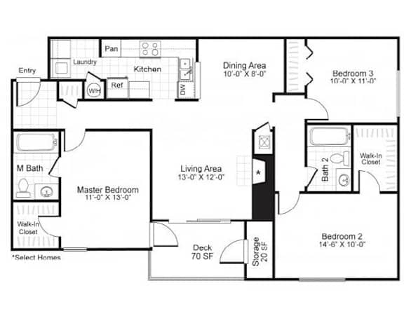 Three bedroom floorplan