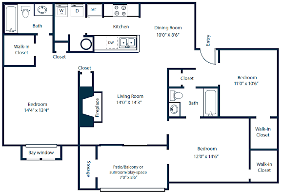 Southpark Commons C1 Floor Plan 3 Bedroom 2 Bath