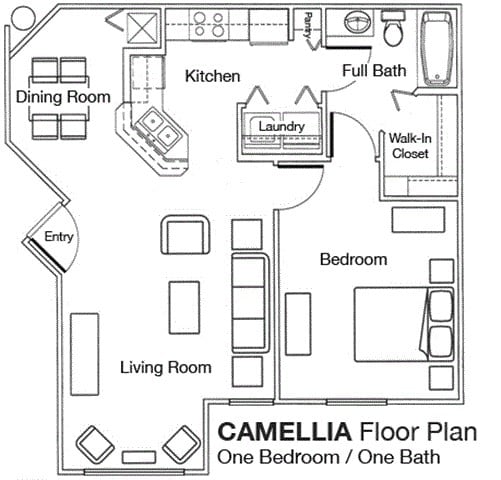 One Bedroom One Bathroom Floorplan