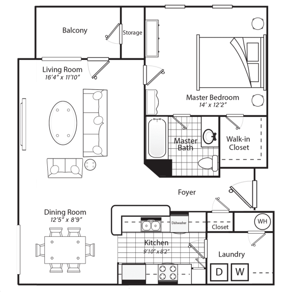 Floor plan 1 bed 1 bath