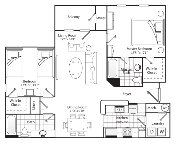 Floor plan 2 bed 2 bath
