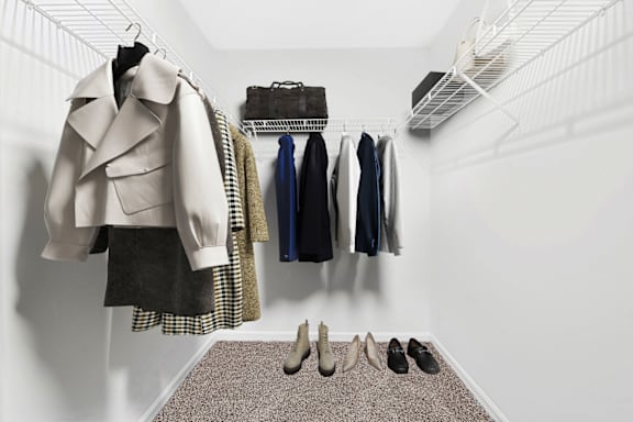 walk in closet at Caveness Farms Apartments, Wake Forest, NC 27587