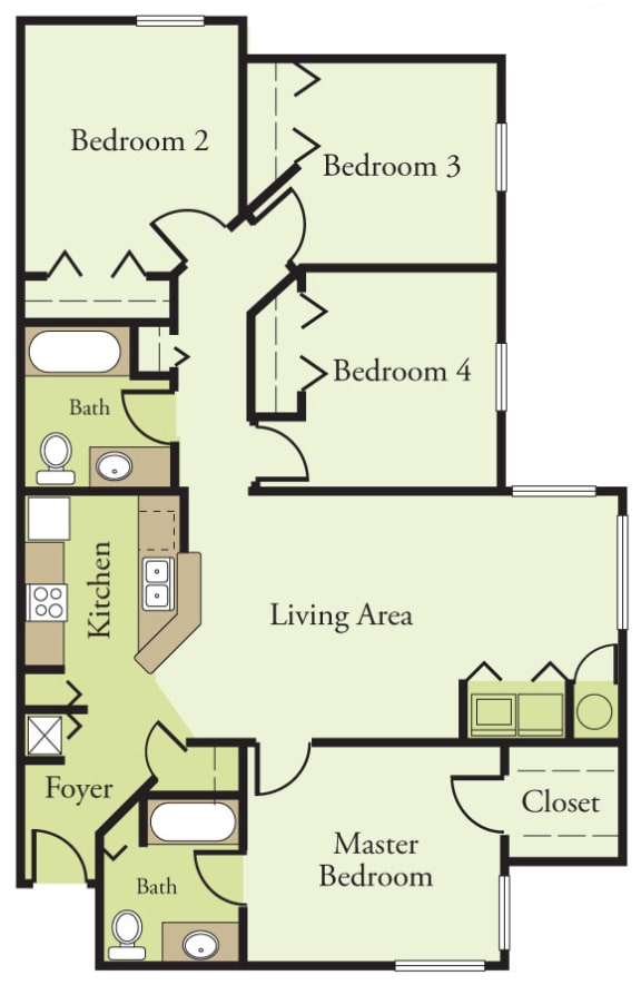 Four Bedroom Two Bathroom Floor Plan