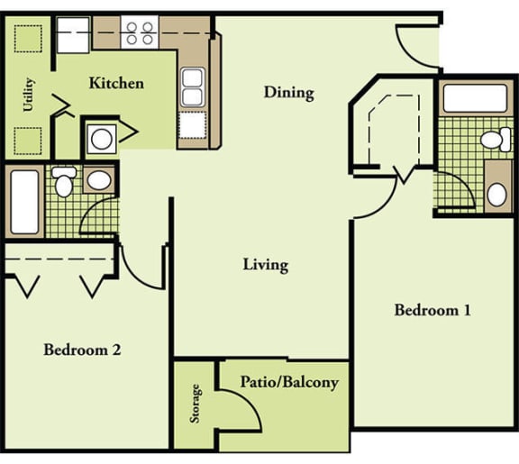 2 Bedroom 2 Bathroom Floor Plan