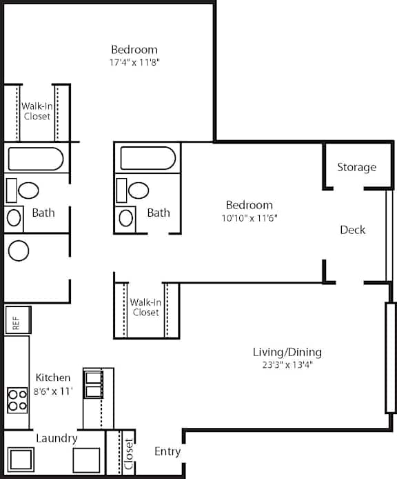 2 bed 2 bathroom floorplan