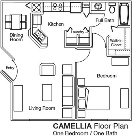 Camellia Floor PLan with One Bedroom and One Bathroom