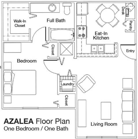 1 Bedroom 1 Bathroom Floor Plan Azalea